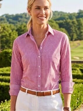 Peter Millar Shirt Gingham Pattern Button Down Long Sleeve Cotton Preppy Sz S